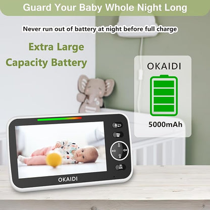 OKAIDI 5" HD Baby Monitor with Camera and Audio, 720P Display, 5000mAh Battery - Image 5