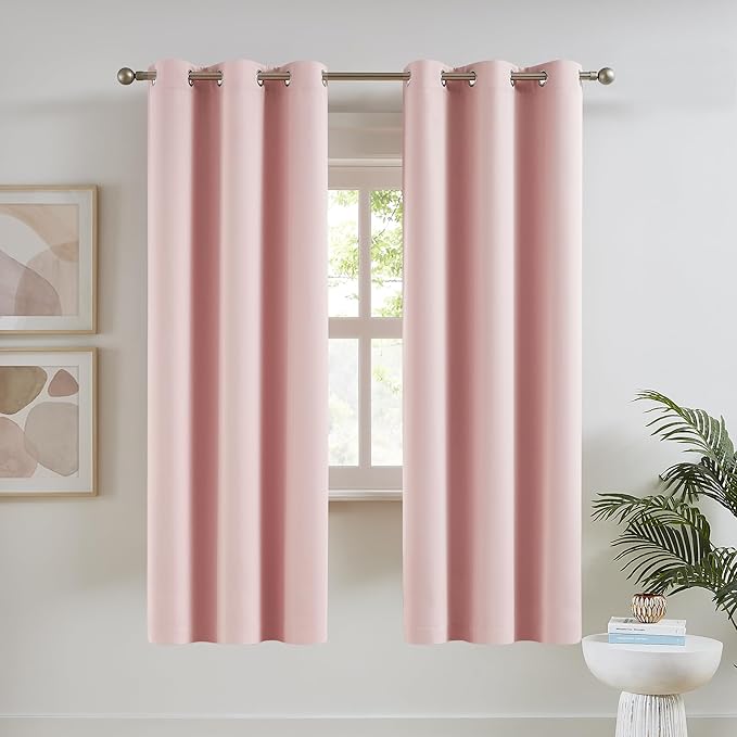 DUALIFE Pink Curtains for Bedroom 72 Inch Length Darkening Curtains for Girls by DUALIFE