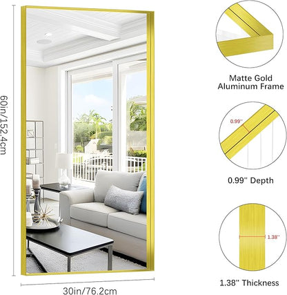 Gold Bathroom Mirror, 30x60 Inch Rectangular Deep Frame Mirror, Large Wall - Image 3