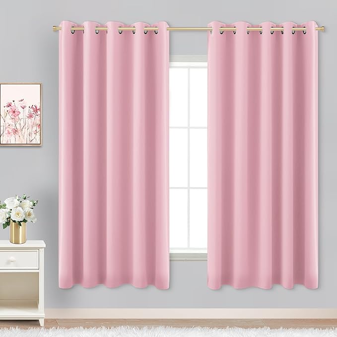 Pink Curtains 63 Inch Length for Baby Girls Nursery Decor, 2 Panel Sets Pair by KOUFALL