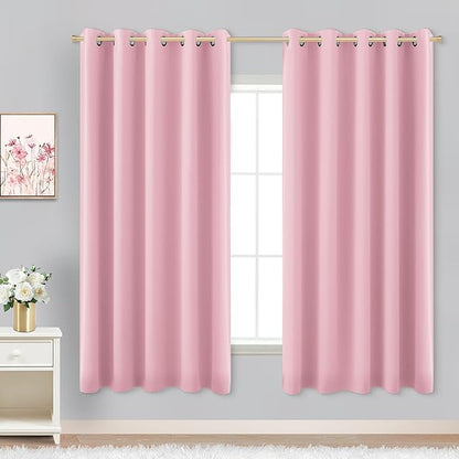 Pink Curtains 63 Inch Length for Baby Girls Nursery Decor, 2 Panel Sets Pair by KOUFALL
