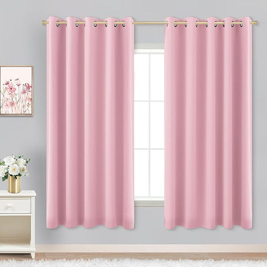 Pink Curtains 63 Inch Length for Baby Girls Nursery Decor, 2 Panel Sets Pair by KOUFALL