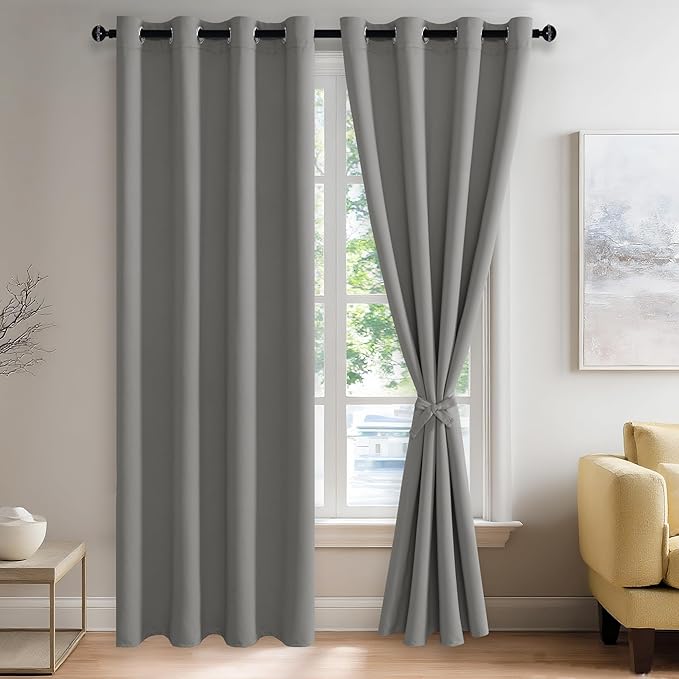 JIUZHEN Blackout Curtains with Tiebacks by JIUZHEN