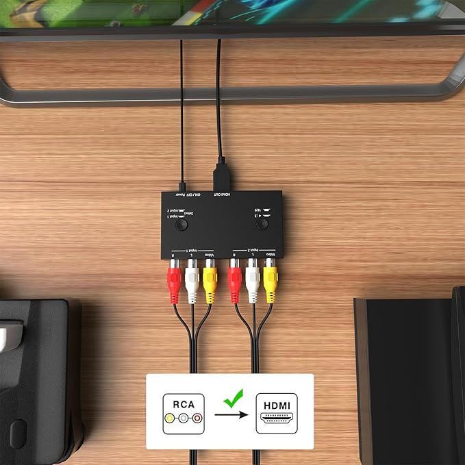 Dingsun 2 Port AV to HDMI Converter, RCA to HDMI Adapter Support 16:9/4:3 - Image 3