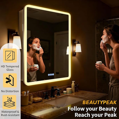 BEAUTYPEAK 24 x 32 LED Bathroom Medicine Cabinet Mirror, Adjustable Shelves - Image 4