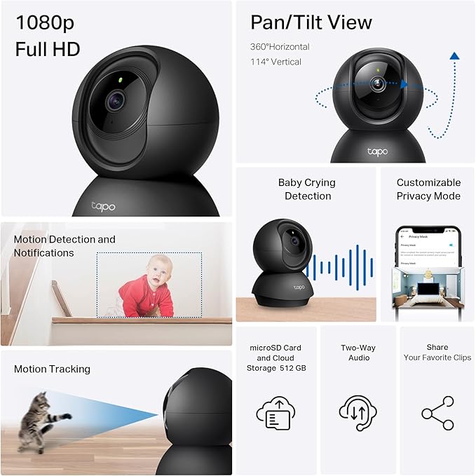 Tapo 1080P Indoor Pan/Tilt Wired Security Camera - Image 2