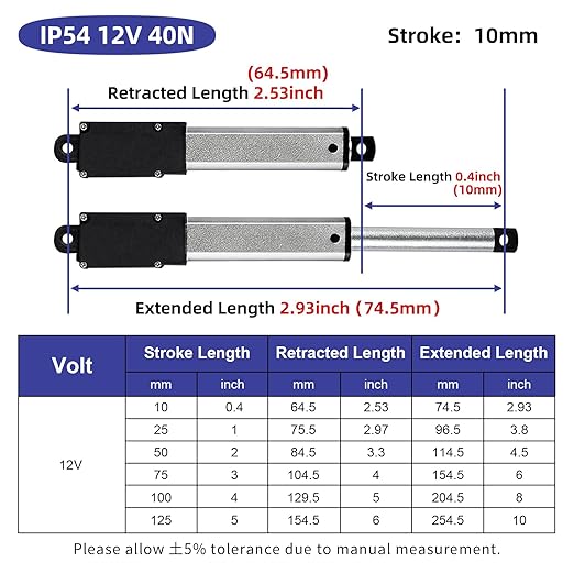0.5 Inch 9lbs Mini Stroke 12V Electric Linear Actuator 0.6"/sec Linear Motion - Image 2