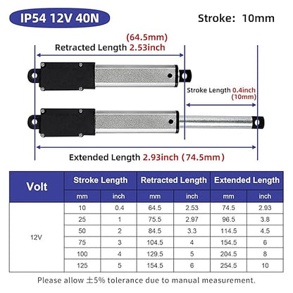 0.5 Inch 9lbs Mini Stroke 12V Electric Linear Actuator 0.6"/sec Linear Motion - Image 2