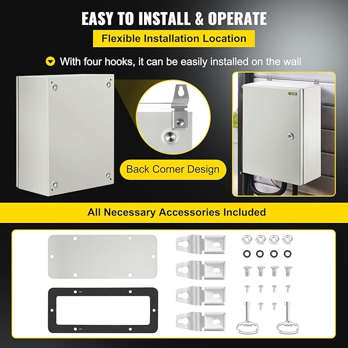 VEVOR Electrical Enclosure Box, Carbon Steel Hinged Junction Box, IP66 - Image 6