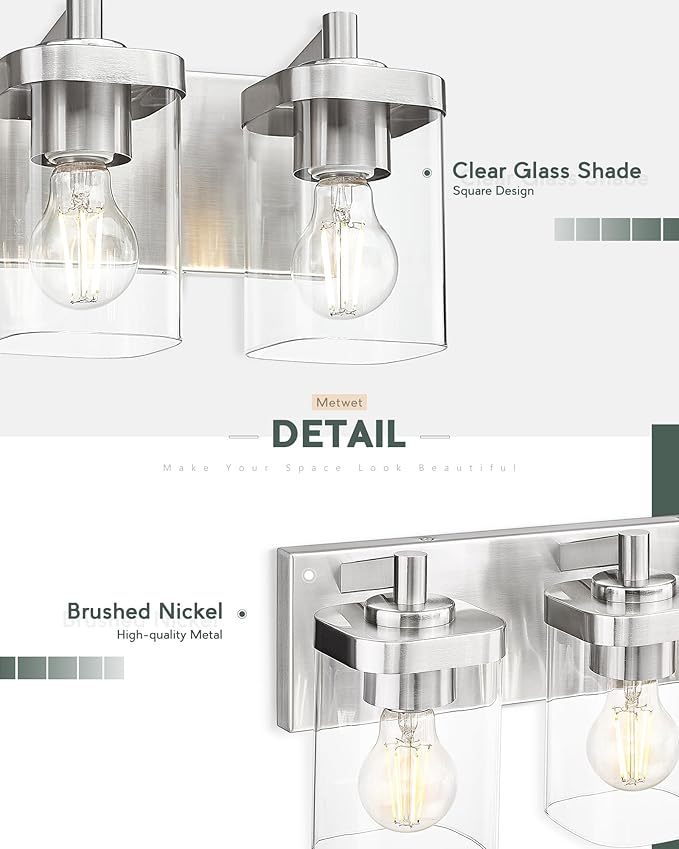 METWET Bathroom Light Fixtures, 3-Light Vanity Light - Image 3