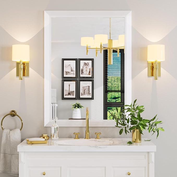 Amorho Bathroom Mirror, 40x30 Inch White Thick Metal Framed Wall Mirrors - Image 8