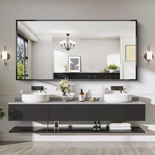 CIRCUMI Black Bathroom Mirror, Brushed Finish, Tempered Glass, Large Mirror by CIRCUMIMirror