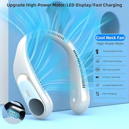 Portable Neck Fan, Personal Wearable Bladeless Fan, LED Display, 6000mAh USB - Image 3