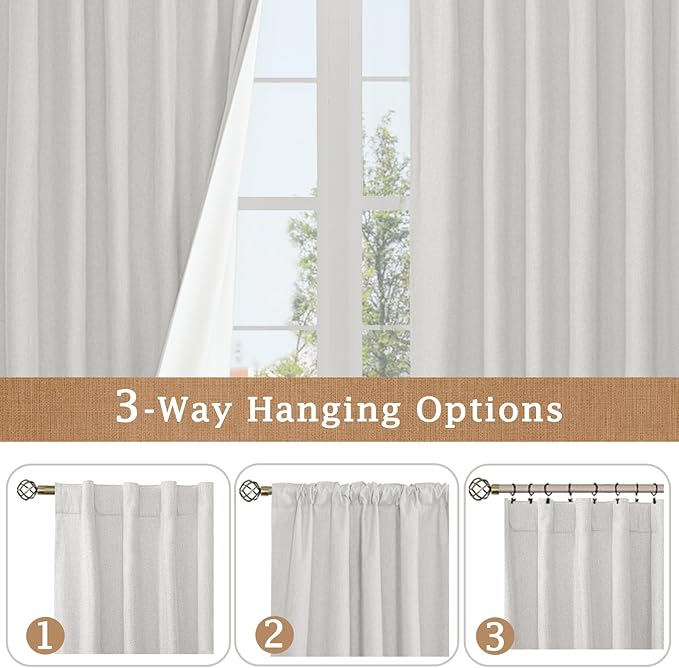 LAMIT Light Grey 100% Blackout Linen Curtains, 63 Inches Linen Textured Thermal - Image 9