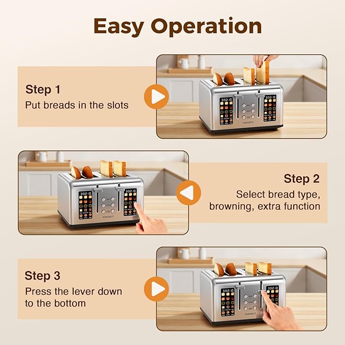 4 Slice Touch Screen Toaster, Easy-to-Use Digital Stainless Steel Toaster - Image 10