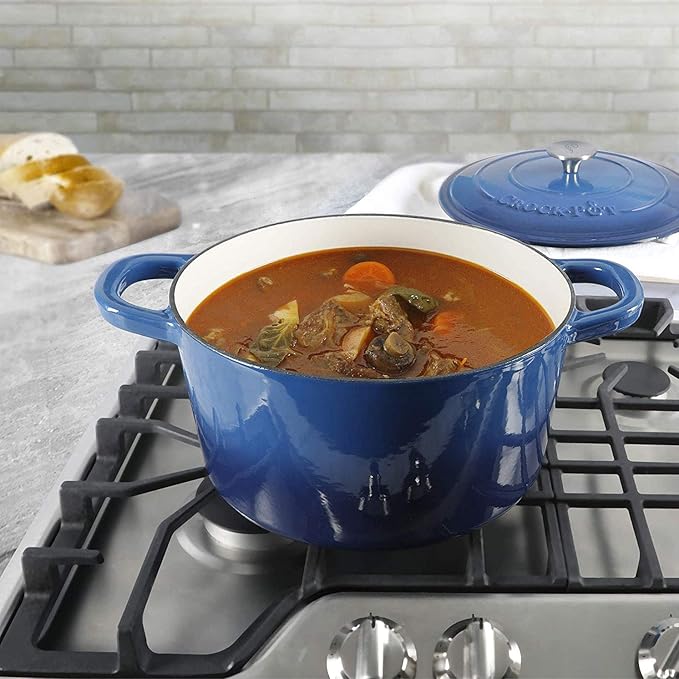 Crock-Pot Artisan 7-Quart Round Enameled Cast Iron Dutch Oven – Sapphire Blue - Image 5