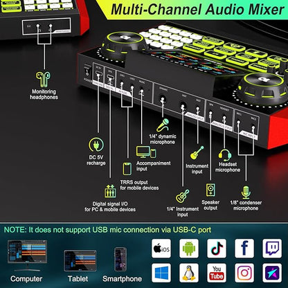 Audio Mixer, Sound Board for Pc/Phone Live Streaming Singing Gaming, Sound - Image 6