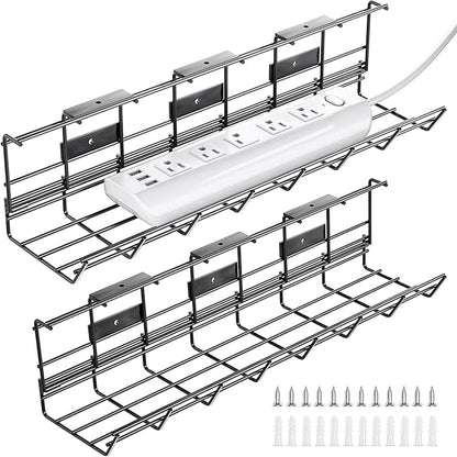 2 Pack DELAMU Under Desk Cable Management Tray, Metal Cord Cable Organizer by DELAMU