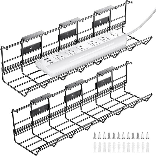 2 Pack DELAMU Under Desk Cable Management Tray, Metal Cord Cable Organizer by DELAMU