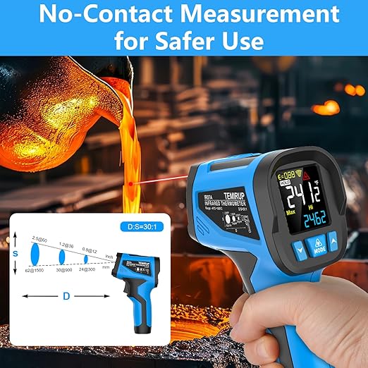 TEMIRUP Infrared Thermometer Temperature Gun -40℉ to 2462℉, 30:1 High Temp - Image 4