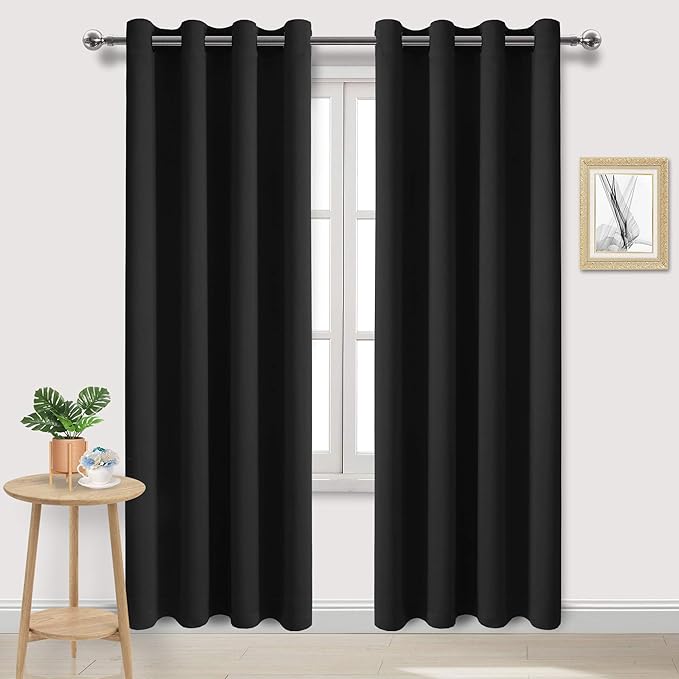 DWCN Black Out Curtains 84 Inch Long 2 Panels, Thermal Light Blocking Room by DWCN