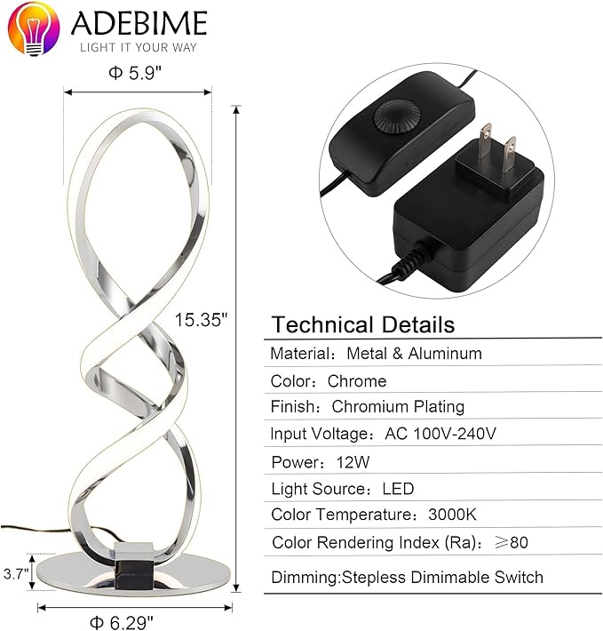 LED Spiral Bedside Table Lamp, Stepless Dimmable 12W 3000K Warm White, Modern - Image 5