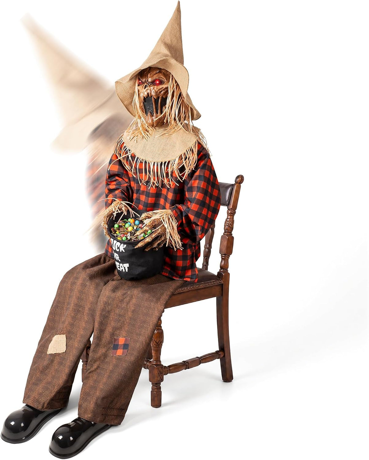 Halloween Animatronics Decorations Scary Sitting Scarecrow with Candy Bag, 55...
