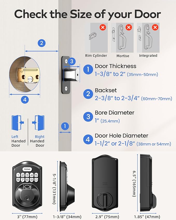 TEEHO TE012W WiFi Smart Lock, Fingerprint Door Lock - Image 5