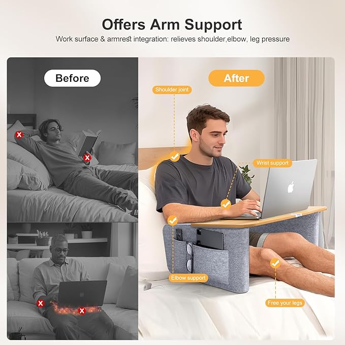 Lap Desk for Adults with Arm Rests, Ergonomic Laptop Pillow Stand for Bed - Image 3