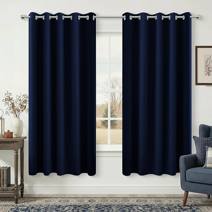 KOUFALL 72x63 Inches Long Navy Blue Blackout Curtains by KOUFALL