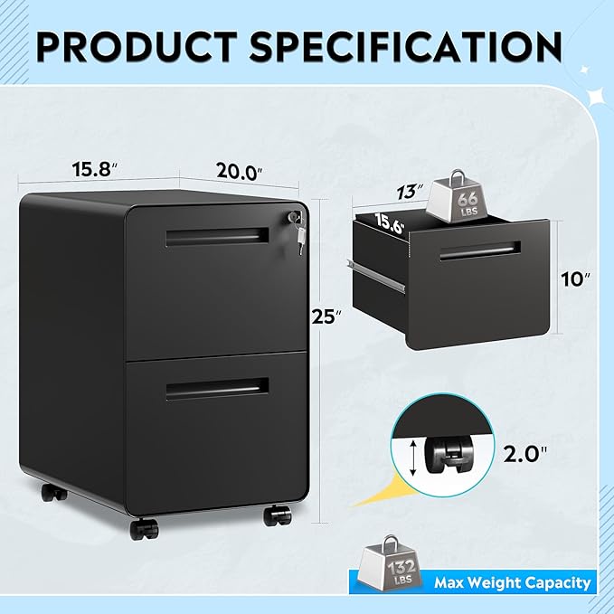 DEVAISE 2-Drawer Rounded Corner Metal File Cabinet - Image 3
