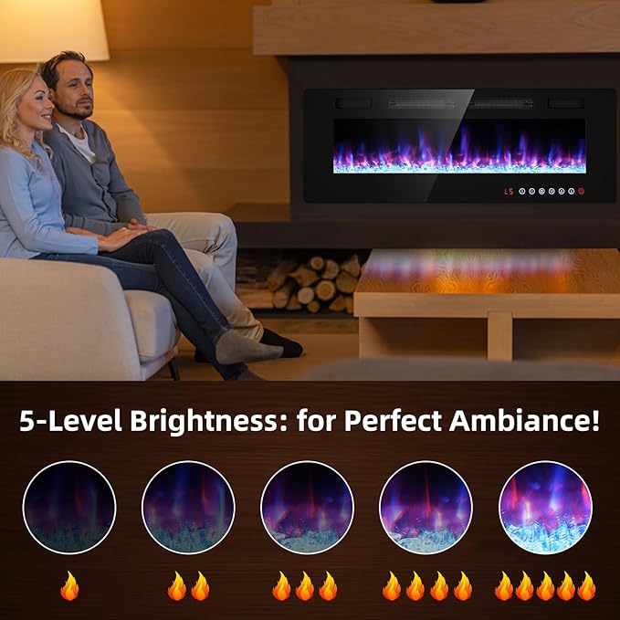 Electric Fireplace-60 inch Fireplace Wall Mount/Recessed/Free Standing-Ultra - Image 6