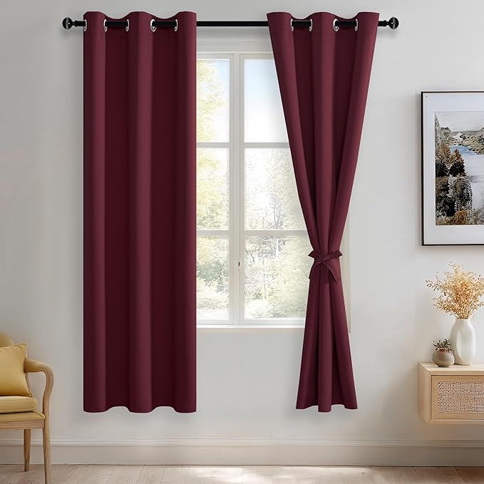 JIUZHEN Burgundy Blackout Curtains by JIUZHEN