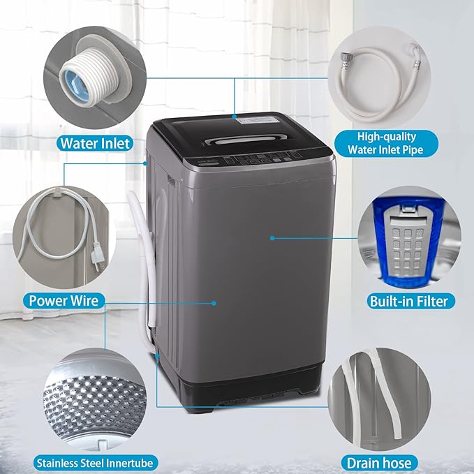 Anukis Fully Automatic Washing Machine, 13 lbs Capacity Compact Laundry Washer - Image 5