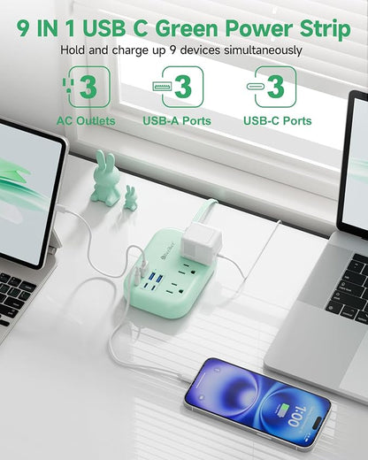 6 USB Green Travel Power Strip- 5Ft Green Extension Cord - Image 3