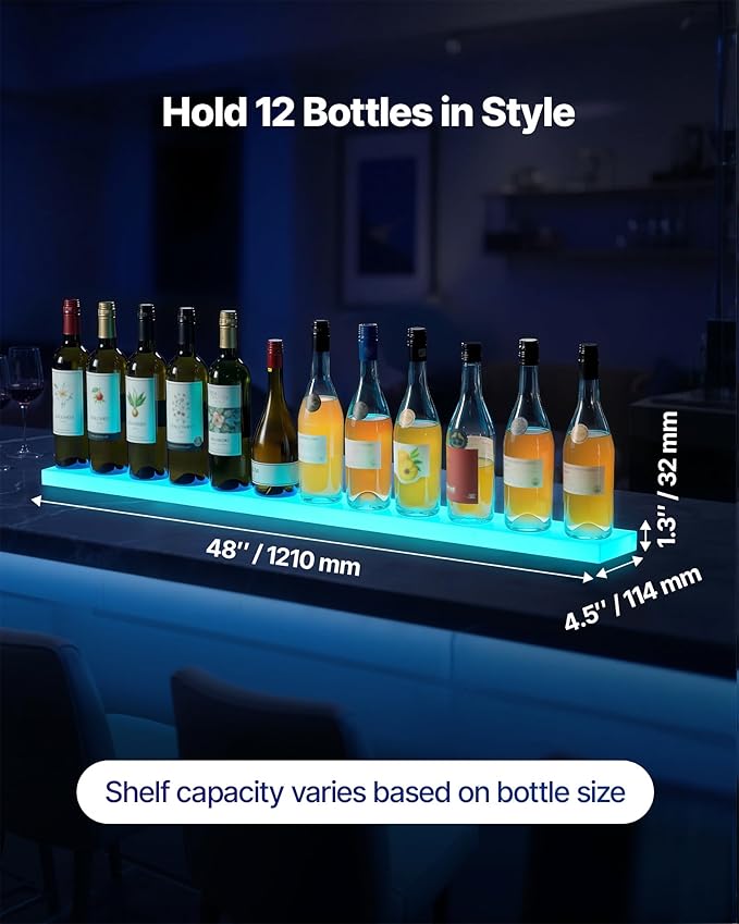 VEVOR LED Lighted Liquor Bottle Display, 1 Tier 48 Inches Whiskey Rack - Image 3