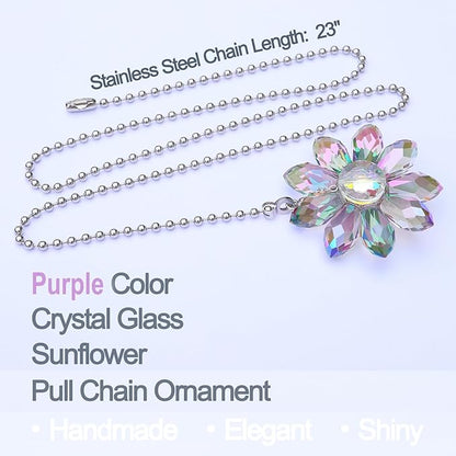 LEFERS Ceiling Fan Pull Chain, 2 Pieces 1.8" Crystal Glass Flower Pendants - Image 2