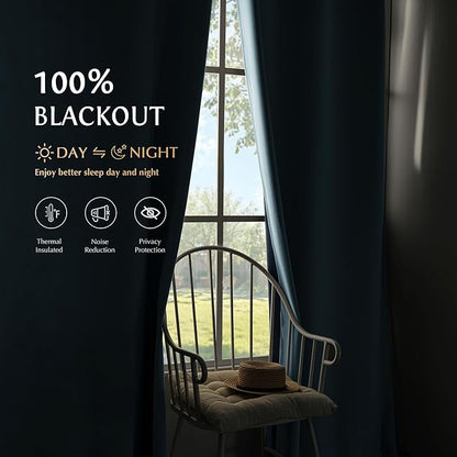 Beauoop Dusty Blue 100% Blackout Curtains 84 Inch Long 2 Panels - Image 2