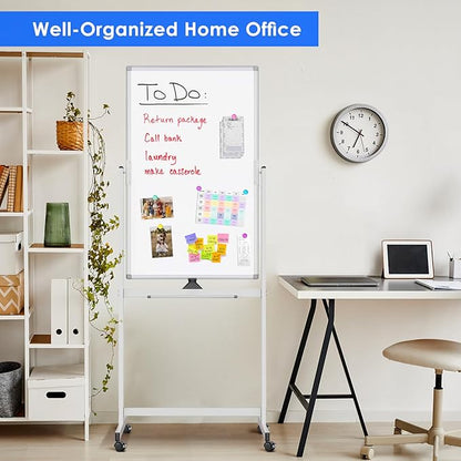 Magnetic Mobile White Board, 48 x 24 Double Sided Dry Erase Board Rolling - Image 9