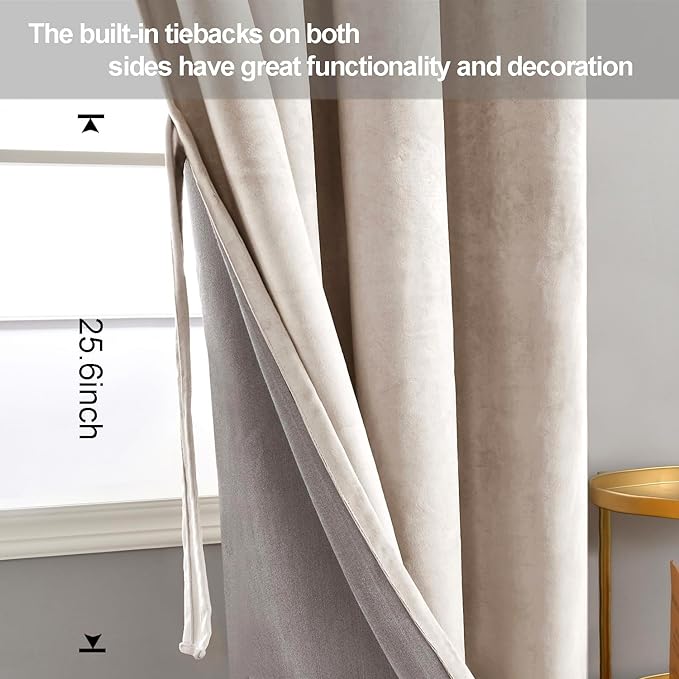 JIUZHEN Beige Velvet Curtains 120 inches - Image 3
