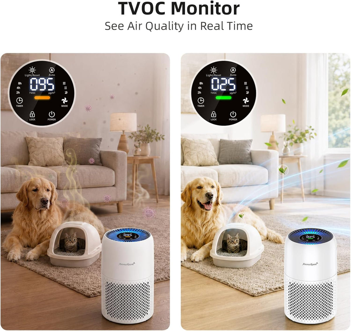 aromaroom pet air purifier with true hepa, for shown in use