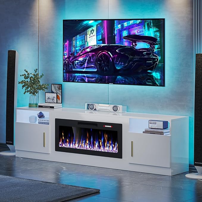 VITESSE TV Stand with 36" inch Electric Fireplace Up to 90" TVs, LED Light - Image 2