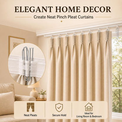 90PCS Stainless Steel Curtain Pleat Hooks,Drapery Hook and Pin for Pleated Drapes 4 Prongs Pinch Pleat Hook Clips,Traverse Pleater 4 End Curtain Hangers for Window Door Bathroom Curtain