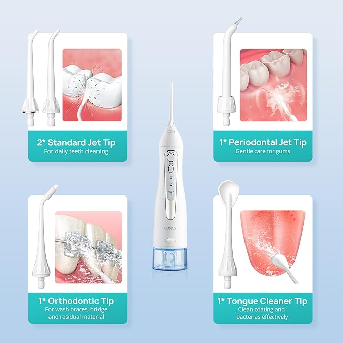 COSLUS Water Dental Flosser Teeth Pick: Portable Cordless Oral Irrigator 300ML - Image 8