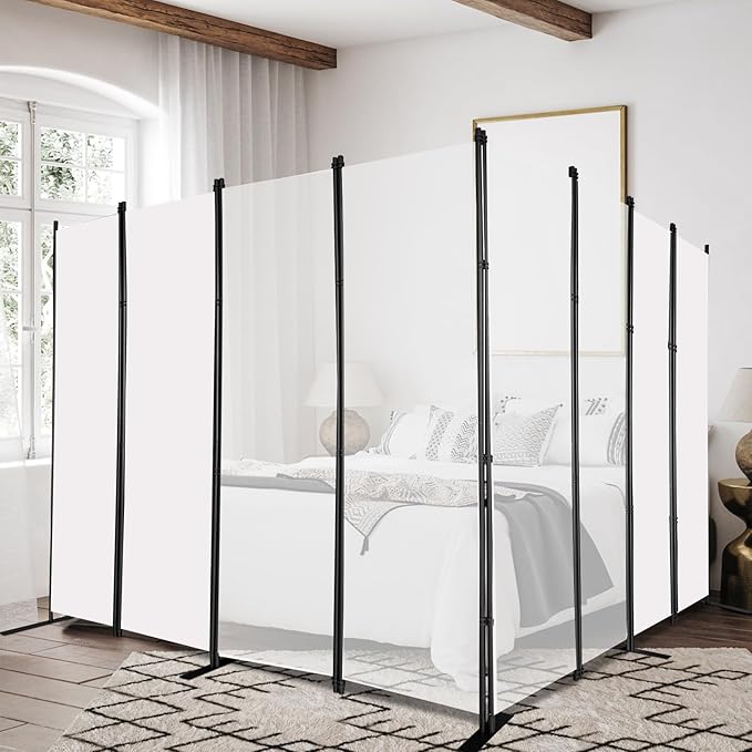 MAYOLIAH 8-Panel White Room Divider 6ft Tall Folding Privacy Screen Portable - Image 5