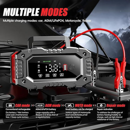 Car Battery Charger 20Amp, 12V 24V LiFePO4 Lead Acid Automatic Smart Battery - Image 4