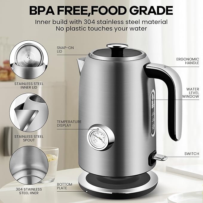 Pukomc Electric Kettle, 1.7L Stainless Steel Electric tea kettle - Image 2