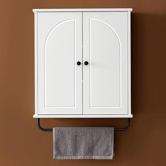 Bathroom Storage Cabinet with Adjustable Wood Shelves, Unique Arched Groove by Amellix