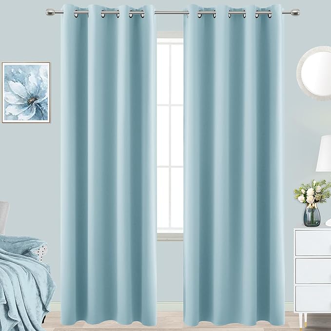KOUFALL Light Blue Curtains 96 Inches Long by KOUFALL