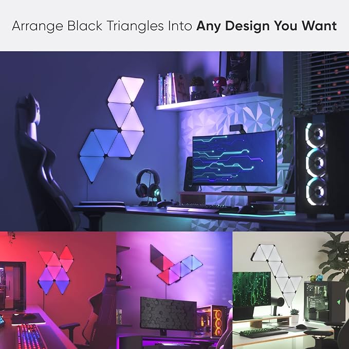 Nanoleaf Shapes Black Triangle LED Wall Lights, Smart RGBW Gaming Lights - Image 2